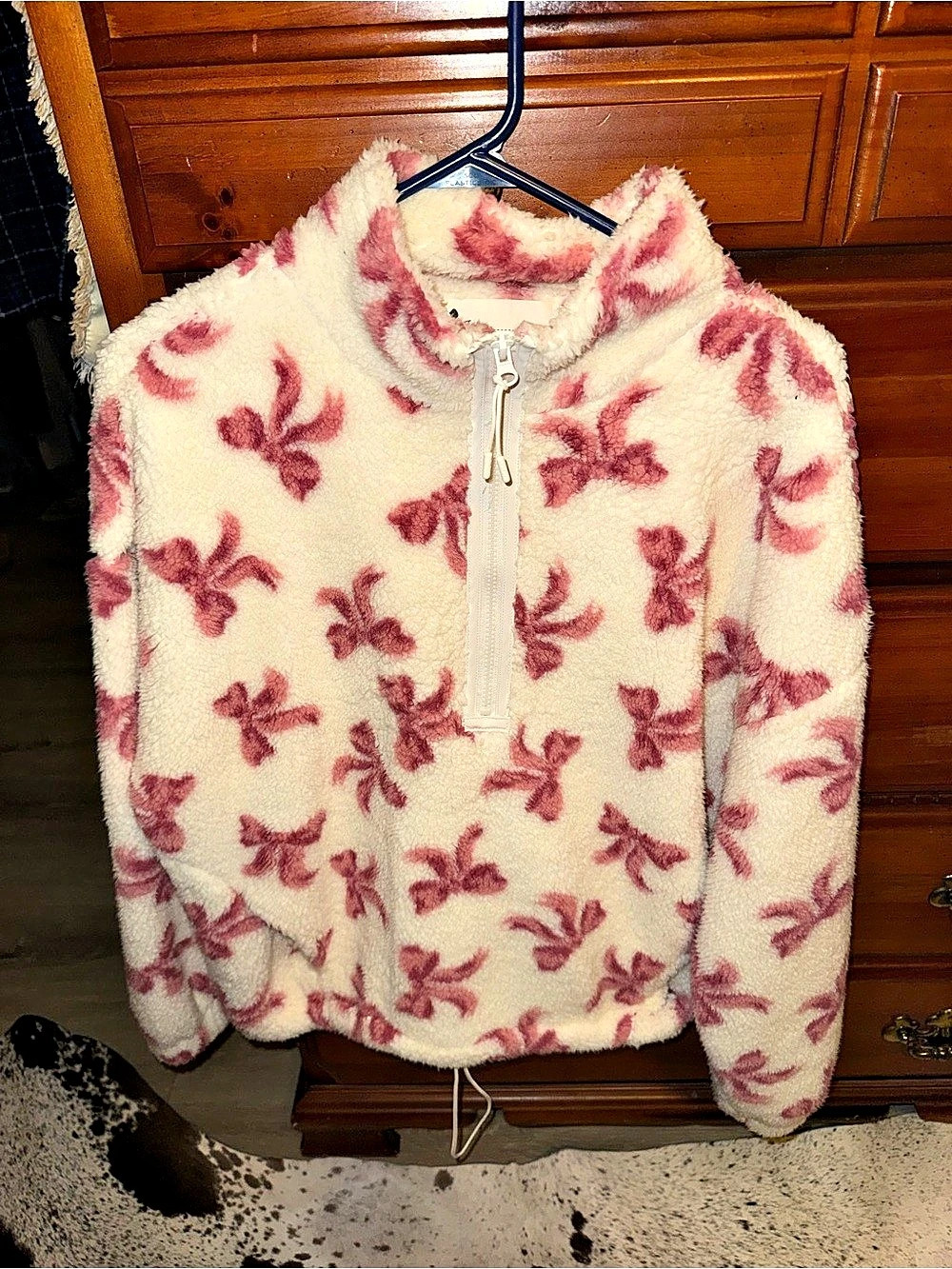Sincerely Jules Floral Fleece Half-Zip Jacket Pink & White large